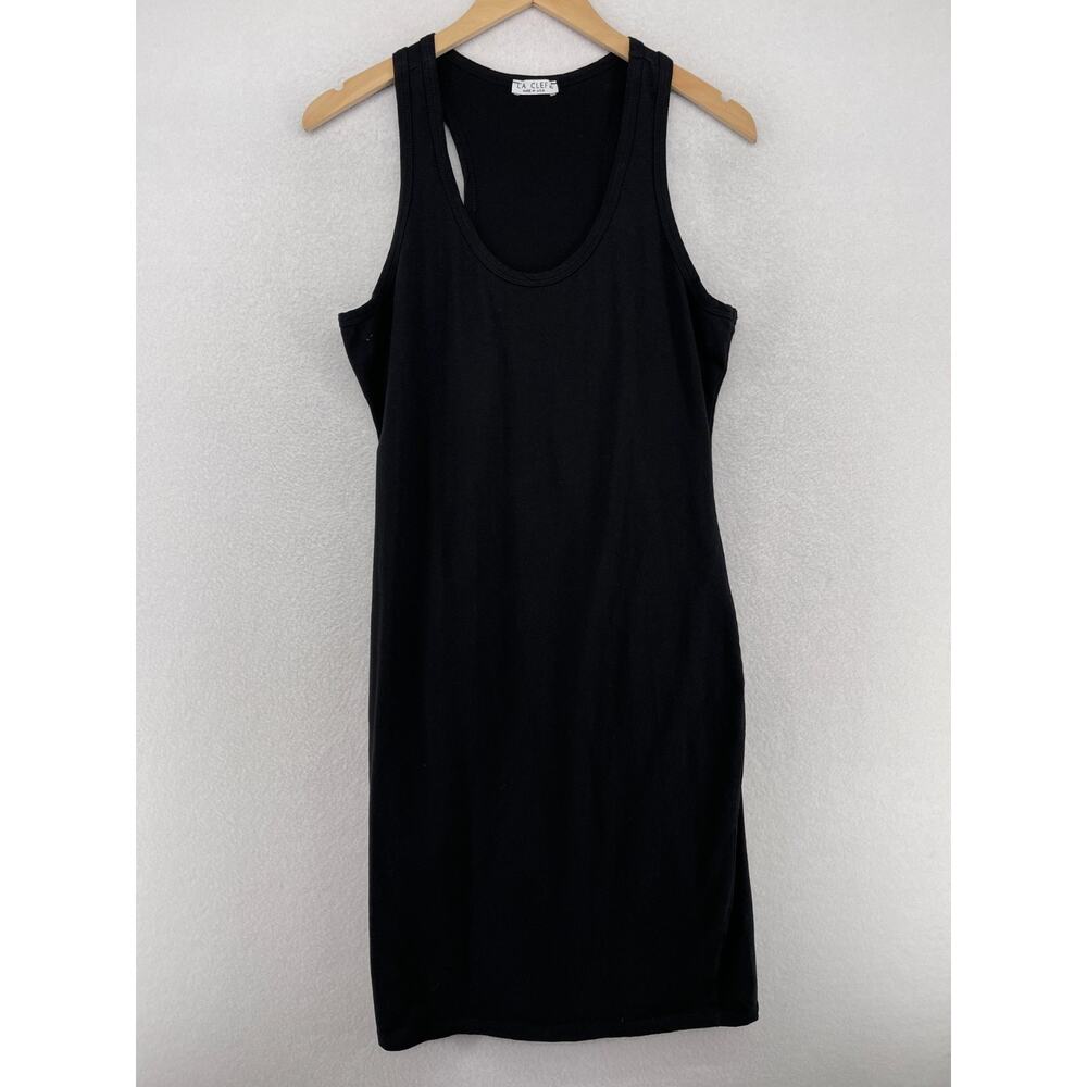 LA CLEF Dress XL Scoop Neck Racerback Stretch Cotton Sheath Tank USA Black